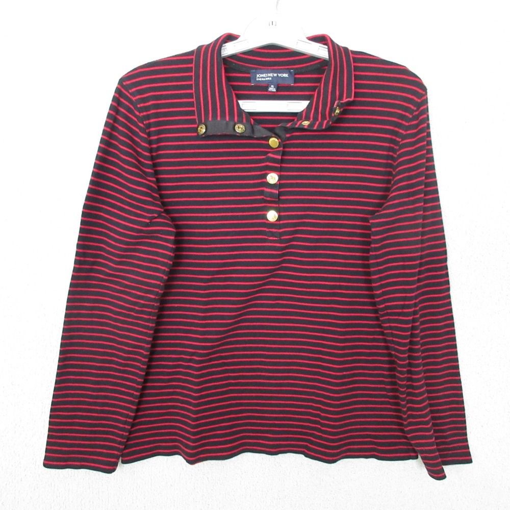 Jones New York Signature Women's XL Striped Long Sleeve Top Pullover
